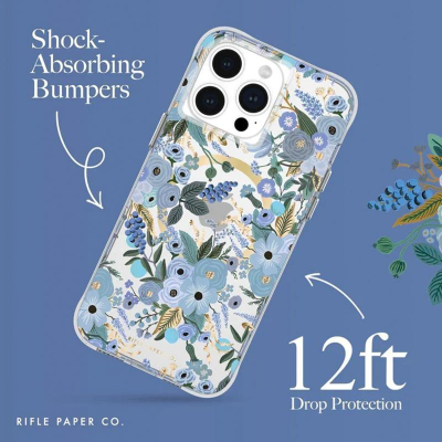 Këllëf telefoni Rifle Paper Co MagSafe, iPhone 15 Pro Max, hard case, Garden Party blu