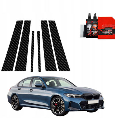 Заштитна фолија карбон GrizzProtector 6 во 1, за столбови B и C, BMW 3 Sedan 2025 2026, црна