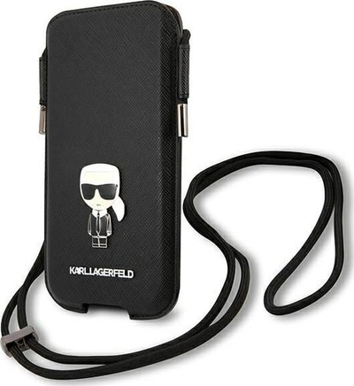 Çantë telefoni Karl Lagerfeld Bag KLHCP12LOPHKMK, deri 6.7\", lëkurë saffiano, e zezë