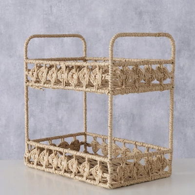 Raft dekorativ Charis Wicker Boho, 30x30 cm, me 2 kate, ngjyrë natyrale