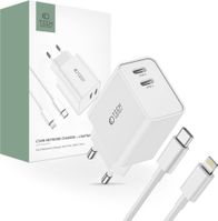 Karikues rrjeti Tech-Protect C35W, 35W PD, 2 porta USB-C me kabllo Lightning 1m, i bardhë