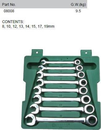 Сет клучеви отворени и прстенести SATA GL08008, 8 парчиња, 8-19 mm, челик хром-ванадиум
