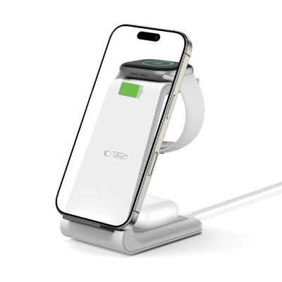 Karikues wireless 3‑n‑1 Tech‑Protect Q15W‑A36, Qi 15W, i bardhë