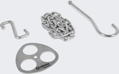 Set trekëmbëshi për kamp Petromax, çelik inox, me zinxhir edhe grepa, ngjyrë argjendi