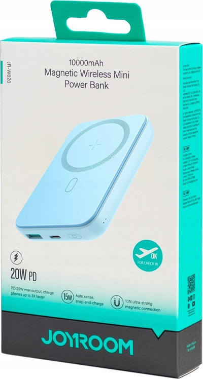 Power bank Joyroom JR-W020, 10000mAh, 20W me magnet me wireless, blu e çelët