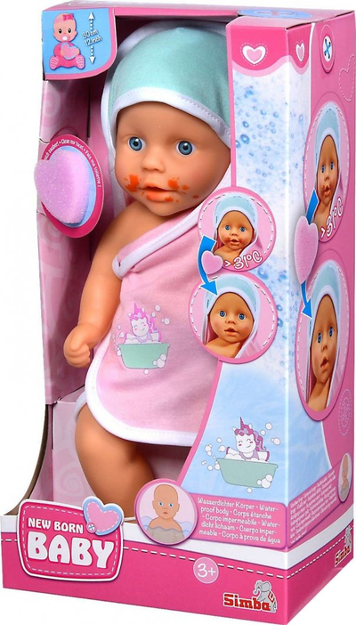 Kukull banjoje Simba New Born Baby, 30 cm, vinil, me ndryshim ngjyre, rozë