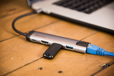USB C хаб Verbatim 3.1 Gen, повеќепортен, HDMI RJ45 USB, сив