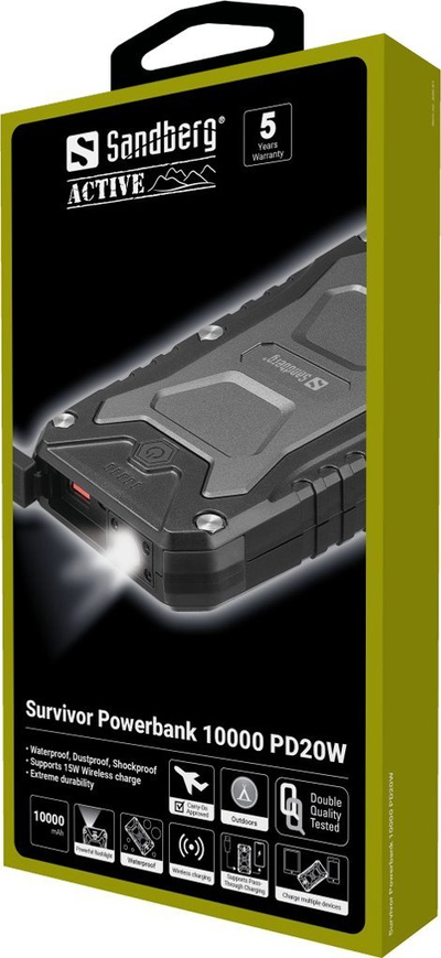 Powerbank Sandberg Survivor, 10000mAh, PD20W, IP65, i zi