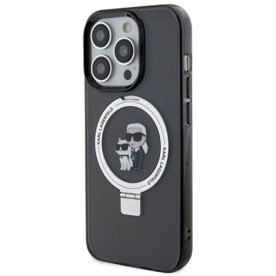 Futlle telefoni Karl Lagerfeld KLHMP15LHMRSKCK, iPhone 15 Pro 6.1", MagSafe me unazë mbajtëse, e zezë