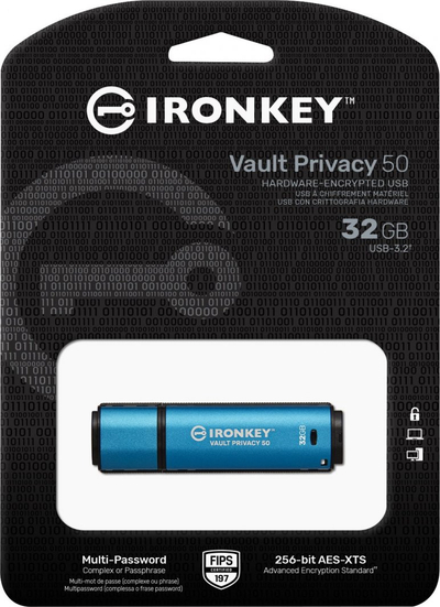 USB Pendrive Kingston IronKey Vault Privacy 50, 32GB, i kaltër/ i zi