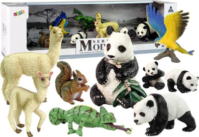Set figurina kafshësh LeanToys, papagall dhe panda, për fëmijë