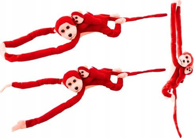 Lodër pelushi majmun me bebe Plush Monkey, 90 cm, e kuqe