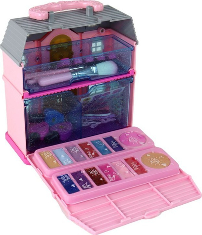 Set lodër kozmetike Leantoys Pink House, kuti grimi me aksesorë, rozë