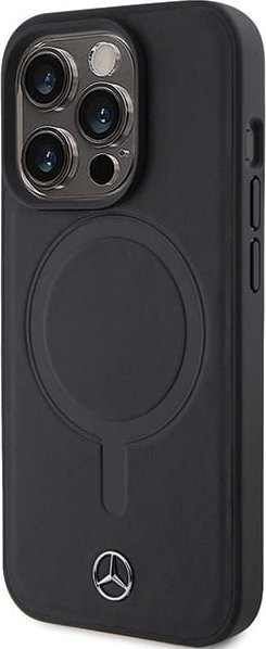Mbulesë telefoni Mercedes MEHMP15X23RCMK për iPhone 15 Pro Max, lëkurë ekologjike Smooth, MagSafe, e zezë