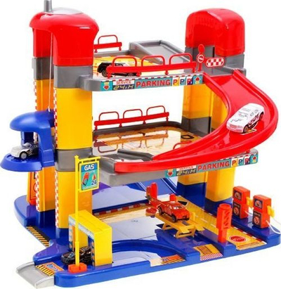 Garazh lodër Super Garage Playset, me shumë kate, me 6 makina, shumëngjyrësh