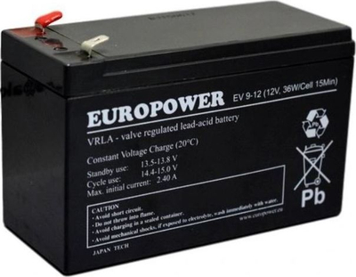 Bateri UPS EuroPower EV 9-12, 12V, 9Ah, e zezë