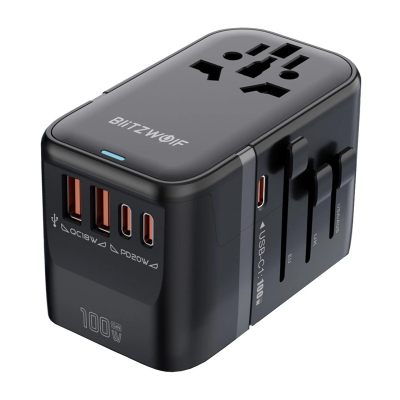 Adapter udhëtimi BlitzWolf BW-TA2, 5 në 1, USB-C PD 100W GaN, i zi