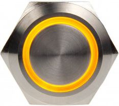 Buton LED DimasTech PD024, 19mm, unazë e verdhë, metalik