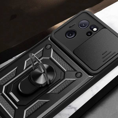 Maskë mbrojtëse Tech-Protect Camshield për Xiaomi 13T 13T Pro, kapak kamere, unazë 360°, e zezë
