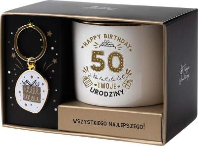 Set dhuratë Burga, filxhan 330 ml, varëse çelësash, i bardhë me të artë