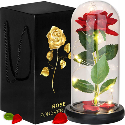 Декор вечна роза Lamex Eternal Rose in Glass, 22 cm, со LED осветлување, проѕирен