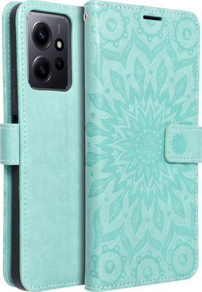 Kabullë telefoni Mezzo Book për Xiaomi Redmi Note 12 4G, me xhepa kartash, magnet, jeshile me mandala