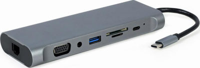 Dock USB C Gembird A CM COMBO8 01, 8 me 1, USB 3.2, gri metalik