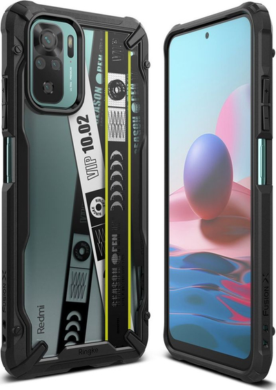 Маска за телефон Ringke Fusion X за Xiaomi Redmi Note 10 10S, пластика TPU PC, отпорна на удари, проѕирна црна