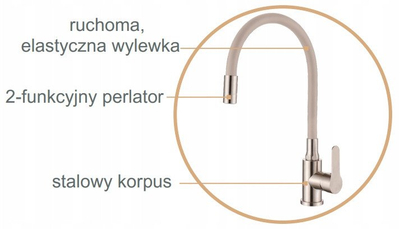 Rubinet kuzhine Invena Ksanti, grykë e lëvizshme 2 funksione, inox, meringue