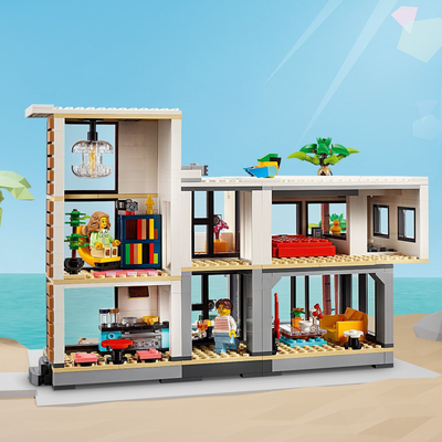 Set ndërtimi LEGO Shpi Moderne, 3 në 1, me minifigura, shumëngjyrësh
