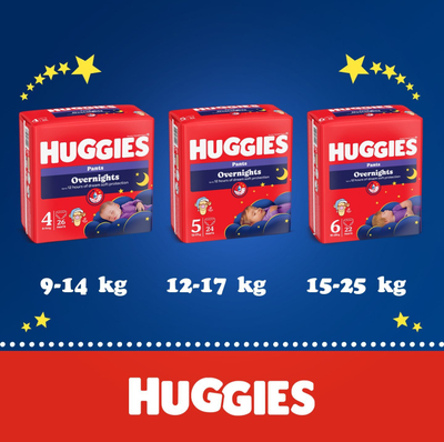 Pelenë-pantallona Huggies Overnights Pants, nr. 5, 12-17 kg, 24 copë, e kuqe