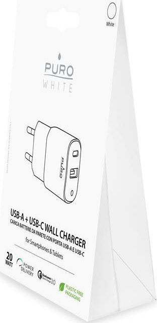 Karikues muri Puro BIG BEN PUROCSM20WUSBACW, 20W, USB A dhe USB C, i bardhë