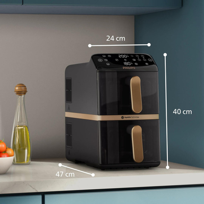 Fritezë ajri Philips OVI Stacked Dual Basket NA462/80, dy shporta, kontroll elektronik, e bardhë