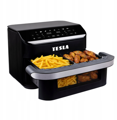 Фритеза на воздух Tesla AirCook FlexiZone Q570 XXL, две независни зони, 8 програми, црна