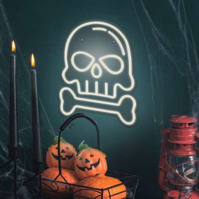 Dekor muror neon Forever Light Skull With Bone, LED, USB, i bardhë