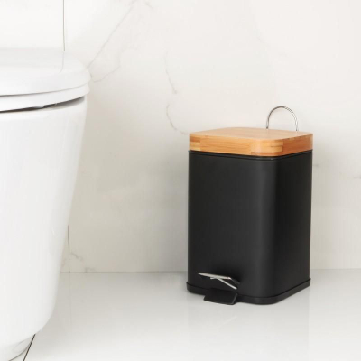 Kosh mbeturinash Yoka Home Black, 3L, me pedal, i zi me bambu