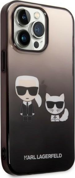 Kapak telefoni Karl Lagerfeld Gradient Karl and Choupette për iPhone 14 Pro, TPU, i zi