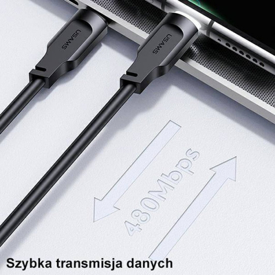 Kabllo USB Usams Lithe Series, USB C me USB C, 1.2 m, 100W, e zezë