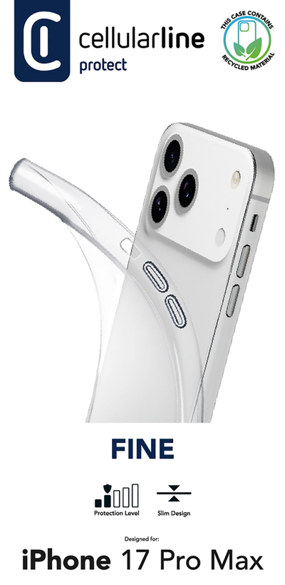 Kapak telefoni Cellularline Fine për iPhone 17 Pro Max, transparent