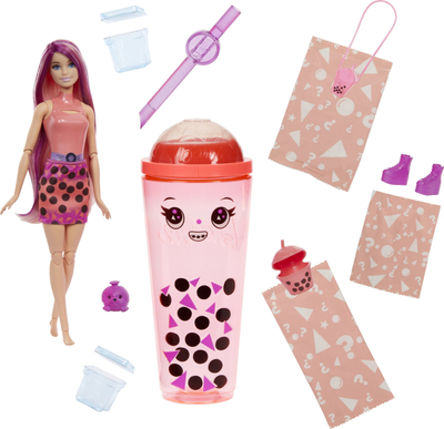Kukull Barbie Pop Reveal Boba Tea Mango Mochi, me gjëra brenda, me 8 surpriza, shumëngjyrëshe