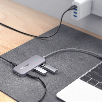 Adapter USB C BlitzWolf BW-TH5, hub 7 në 1, 3x USB 3.0, HDMI 4K, gri