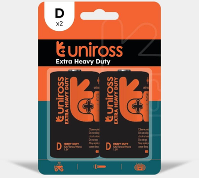 Bateri Uniross Extra Heavy Duty R20, 1.5V, set 2 copë