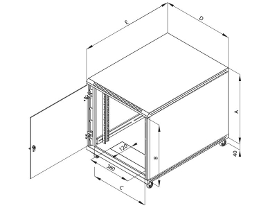 Rack dyshemeje Triton 19" 12U, 600x1000mm, derë xhami, IP30, gri