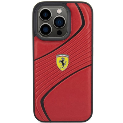Mbulesë telefoni Ferrari Twist Metal Logo për iPhone 15 Pro 6.1", plastike, e kuqe