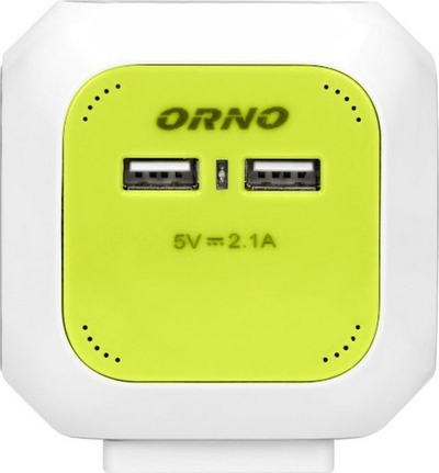 Zgjatës Cube 4 dalje me 2x USB, kabllo 1.4 m, lime