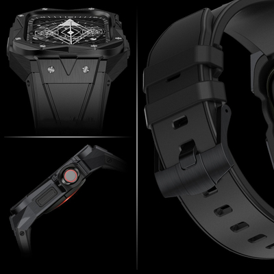 Rrip mbrojtës Kingxbar CYF140 për Apple Watch 44mm, 2 në 1, argjendtë me të zezë