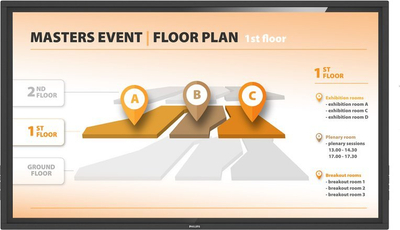 Професионален екран на допир Philips 43BDL3452T, 43\", 4K UHD, Wi‑Fi, црн