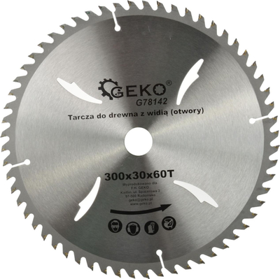 Кружно сечило за дрво Geko G78142, 300x30mm, 60 заби, сребрено