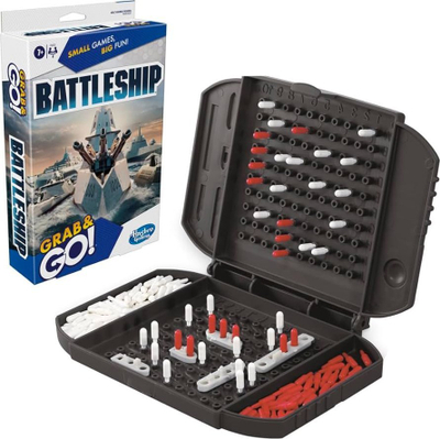 Lojë tavoline Hasbro Battleship Grab and Go, për udhëtim, 2 lojtarë, shumëngjyrëshe