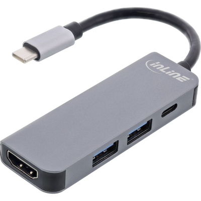 Hub USB InLine Multihub, USB 3.2 Gen1, HDMI 4K, gri